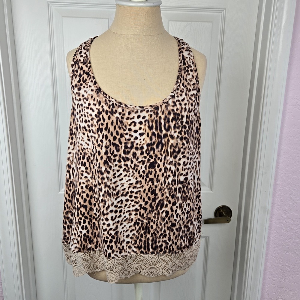 In Bloom by Jonquil Tangalle‎ Leopard Print Racerback Sleep Tank Size L Modal